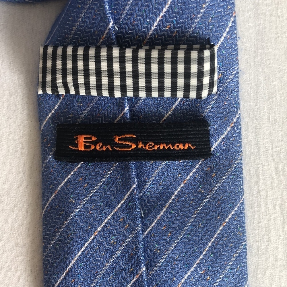 Ben Sherman Tie GUC Blue And White 70% Silk Blend 30% Cotton - Picture 4 of 15